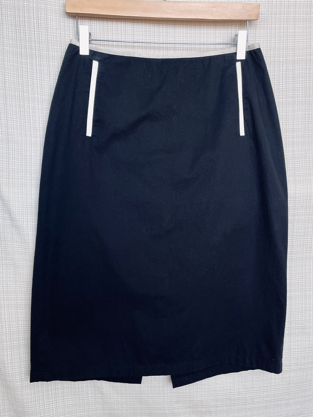Vintage Black Pencil Skirt with Trim Minimalist Structured Silhouette